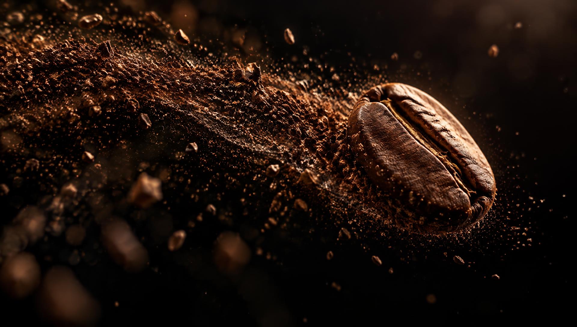 A coffee bean dissolving into a constellation of particles