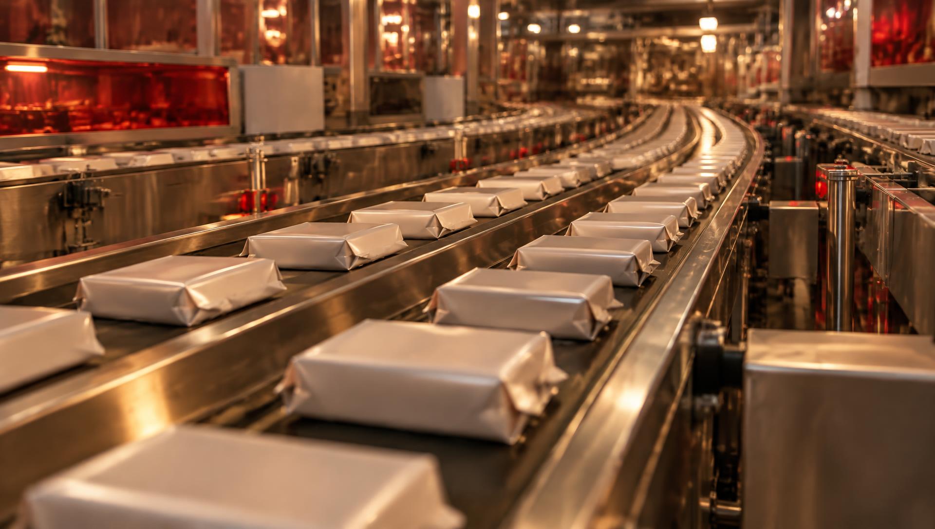 A production line carrying an increasing stream of packages